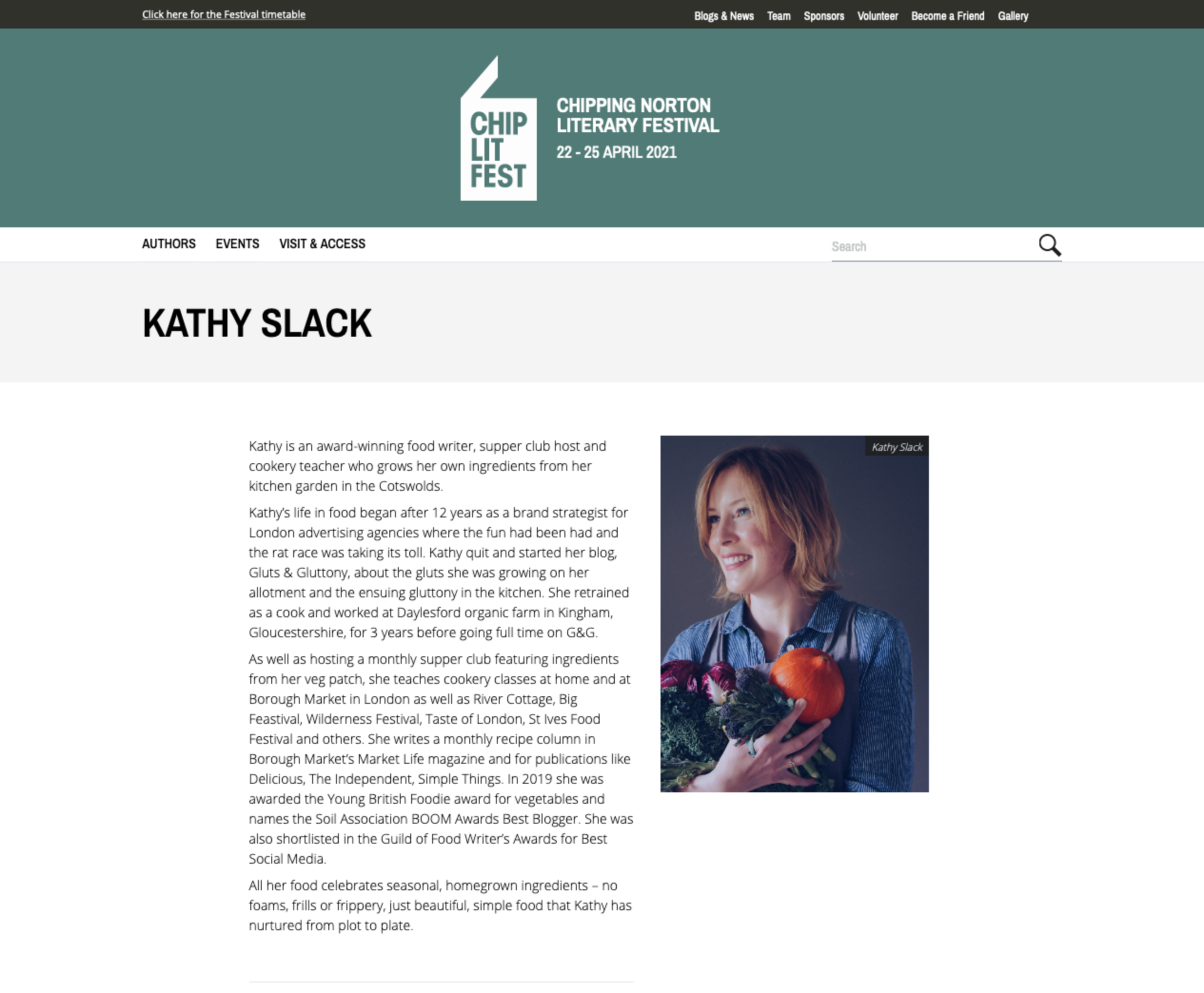 screenshot of Kathy Slack Page