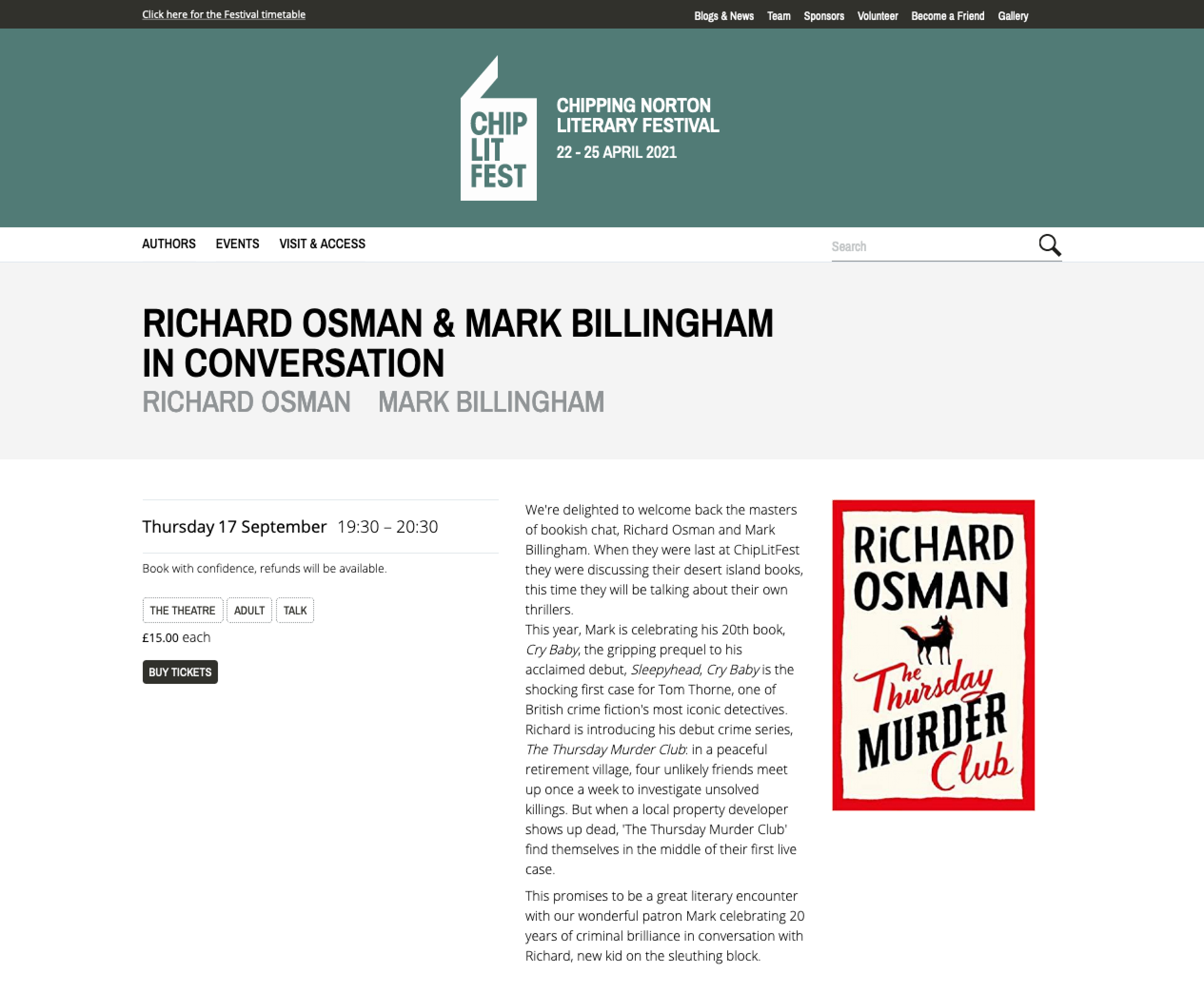 screenshot of Richard Osman event page