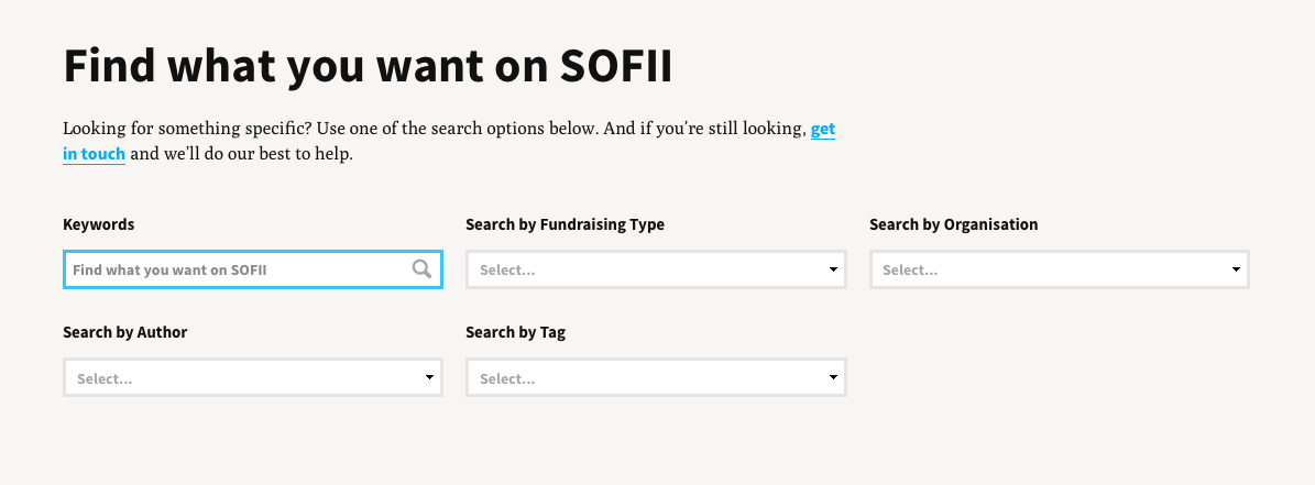 screenshot of sofii search component